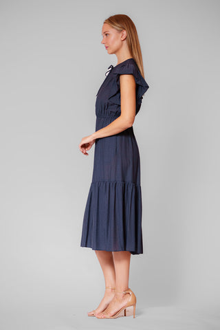 SHORT SLV MIDI DRESS WITH TIERED SKIRT