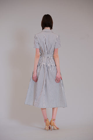 SHORT SLV DROPWAIST MIDI DRESS W SELF SASH