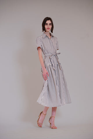 SHORT SLV DROPWAIST MIDI DRESS W SELF SASH
