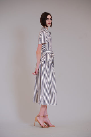 SHORT SLV DROPWAIST MIDI DRESS W SELF SASH