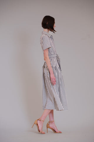 SHORT SLV DROPWAIST MIDI DRESS W SELF SASH