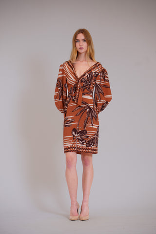 LONG SLV V-NECK SHORT DRESS