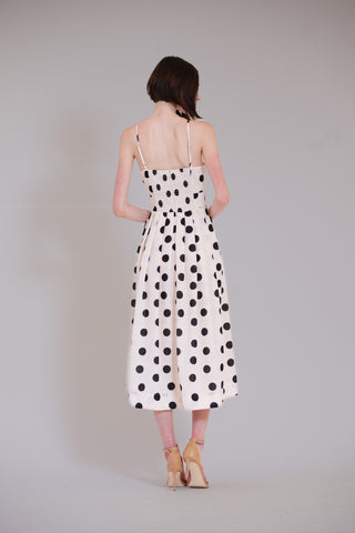 SLVLESS SWEETHEART EMPIRE DOT MIDI DRESS