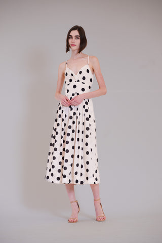 SLVLESS SWEETHEART EMPIRE DOT MIDI DRESS