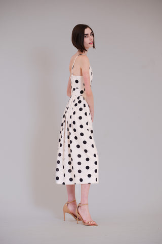 SLVLESS SWEETHEART EMPIRE DOT MIDI DRESS