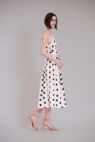 SLVLESS SWEETHEART EMPIRE DOT MIDI DRESS