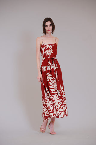 SLVLESS DROPPED WAIST LONG DRESS W SELF SASH