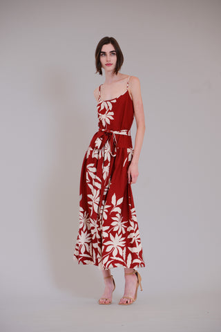 SLVLESS DROPPED WAIST LONG DRESS W SELF SASH