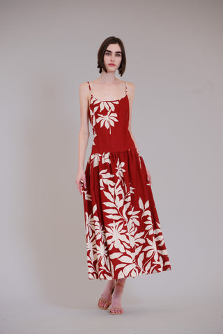 SLVLESS DROPPED WAIST LONG DRESS W SELF SASH