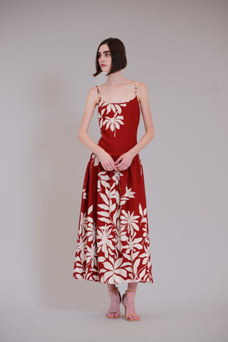 SLVLESS DROPPED WAIST LONG DRESS W SELF SASH