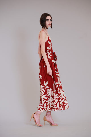 SLVLESS DROPPED WAIST LONG DRESS W SELF SASH