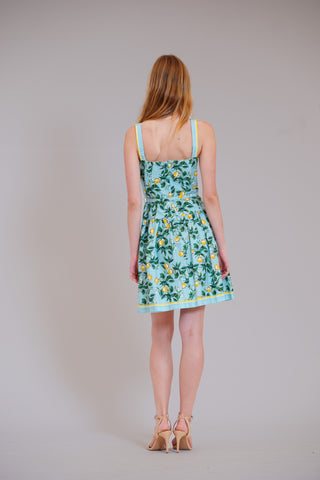 SQUARE NECK DROPWAIST SHORT DRESS W SELF BELT