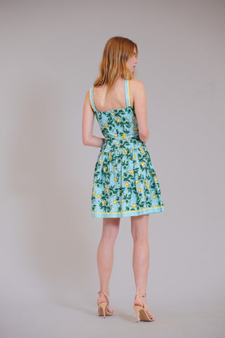 SQUARE NECK DROPWAIST SHORT DRESS W SELF BELT