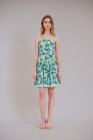 SQUARE NECK DROPWAIST SHORT DRESS W SELF BELT