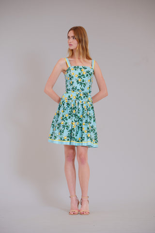 SQUARE NECK DROPWAIST SHORT DRESS W SELF BELT