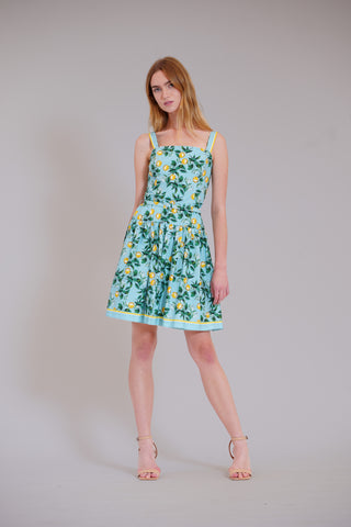 SQUARE NECK DROPWAIST SHORT DRESS W SELF BELT