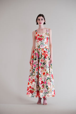 SQUARE NECK DROP WAIST W PLEATED LONG DRESS  JULIA JORDAN