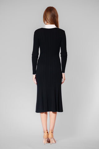 SWEATER  L/S MIDI DRESS W CONTRAST IVORY TIPPING