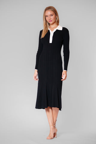 SWEATER  L/S MIDI DRESS W CONTRAST IVORY TIPPING