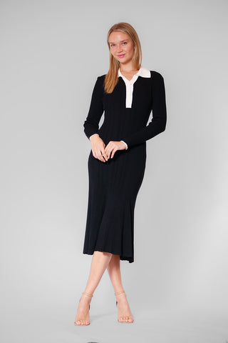 SWEATER  L/S MIDI DRESS W CONTRAST IVORY TIPPING