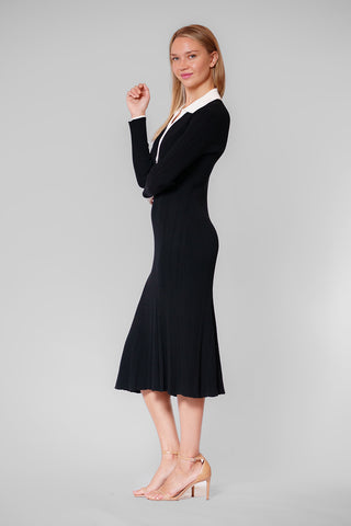 SWEATER  L/S MIDI DRESS W CONTRAST IVORY TIPPING