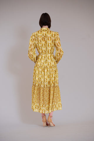 L/S SHIRT DRESS WITH WAIST TIE & TIERED SKIRT