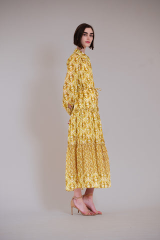L/S SHIRT DRESS WITH WAIST TIE & TIERED SKIRT