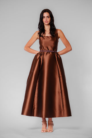 SLVLESS SQUARE NECK MIDI DRESS W VELVET BELT