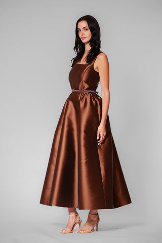 SLVLESS SQUARE NECK MIDI DRESS W VELVET BELT
