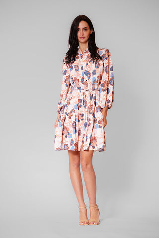 LONG SLV SHORT DRESS W RUFFLE NECKLINE
