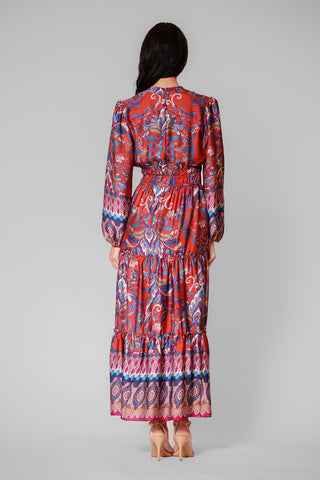 LONG SLEEVE V NECK TIERED MAXI DRESS