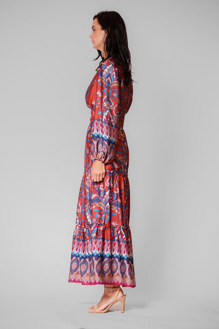 LONG SLEEVE V NECK TIERED MAXI DRESS