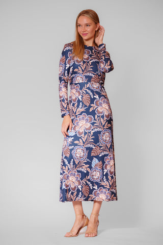 L/SLV MIDI JERSEY DRESS W ROUCHING DETAILS
