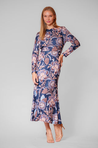L/SLV MIDI JERSEY DRESS W ROUCHING DETAILS