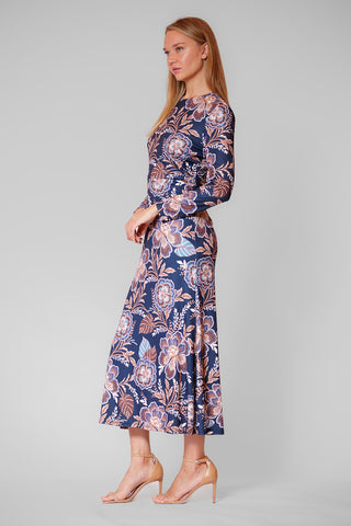 L/SLV MIDI JERSEY DRESS W ROUCHING DETAILS