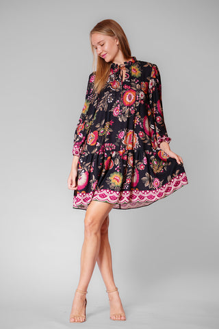 SHORT DRESS W/ LONG SLVS & TIE FRONT NECK