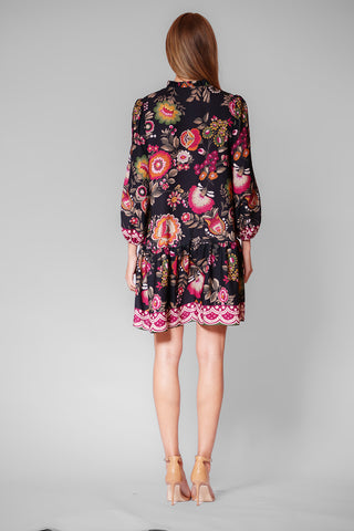 SHORT DRESS W/ LONG SLVS & TIE FRONT NECK
