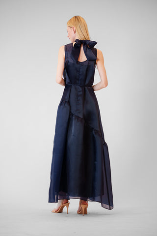 TIE NECK ORGANZA OVERLAY DRESS W SELF TIE