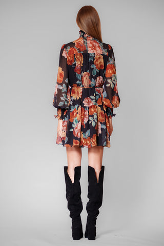 L/S HIGH NECK SHORT DRESS W/ SELF TIE