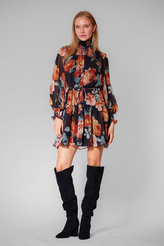 L/S HIGH NECK SHORT DRESS W/ SELF TIE