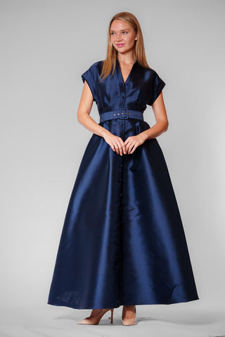 LONG LENGTH SHIRT DRESS W SELF COVERED BELT