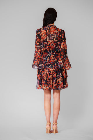 3/4 SLV BELL SLV SHORT DRESS W/ BOTTOM RUFFLE