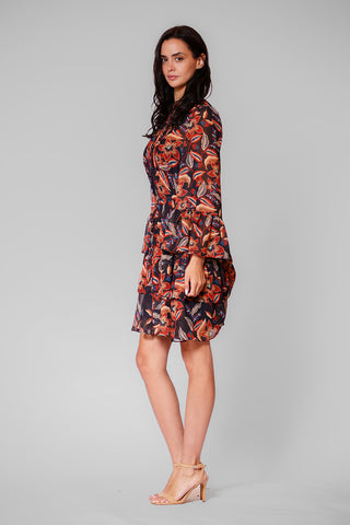 3/4 SLV BELL SLV SHORT DRESS W/ BOTTOM RUFFLE