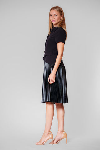 SHORT SLV SHORT DRESS W COMBO PU PLTD SKIRT