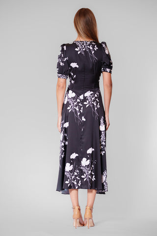 MIDI LENGTH SHORT SLV DRESS W CONTRAST PIECE