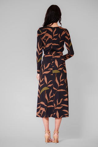 PRINTED MIDI DRESS W LONG SLV