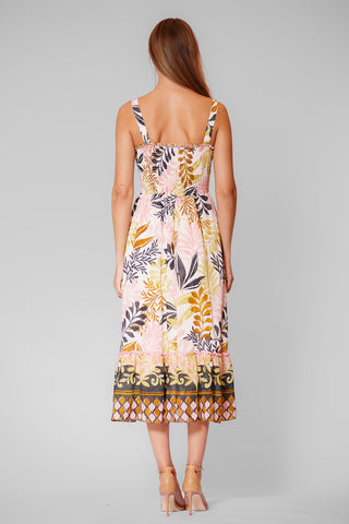 STRAPLESS MIDI SMOCKING DRESS W BASQUE WAIST - STRAPS THICKER THAN IMAGE