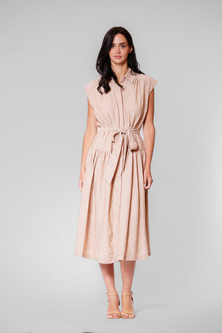 CAP SLV MIDI DRESS W TIE WAIST