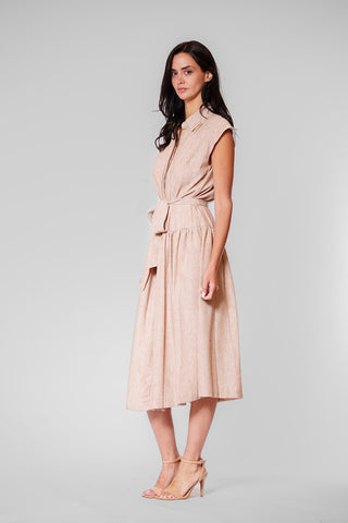 CAP SLV MIDI DRESS W TIE WAIST