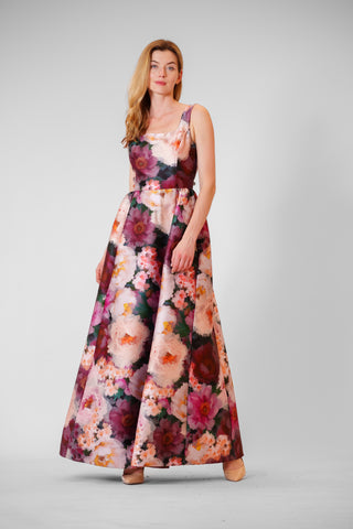 SLVLESS PRINTED MIKADO GOWN W SCOOP-NECKLINE